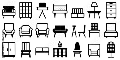 Assortment of Furniture Icons for Interior Design and Home Decor vector illustration