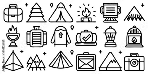 Camping and Outdoor Adventure Icons tent campfire