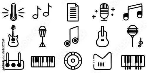 Collection of Black and White Music Icons and Symbols notes treble clef