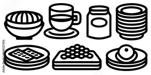 Black and White Icons of Food Items and Dishes meal cuisine