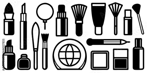 Assorted Black Silhouette Makeup Brushes Lipstick and Cosmetic Tools cosmetics beauty