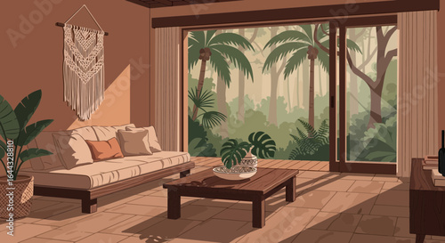 Tropical serenity: A contemporary interior design blending nature with comfort