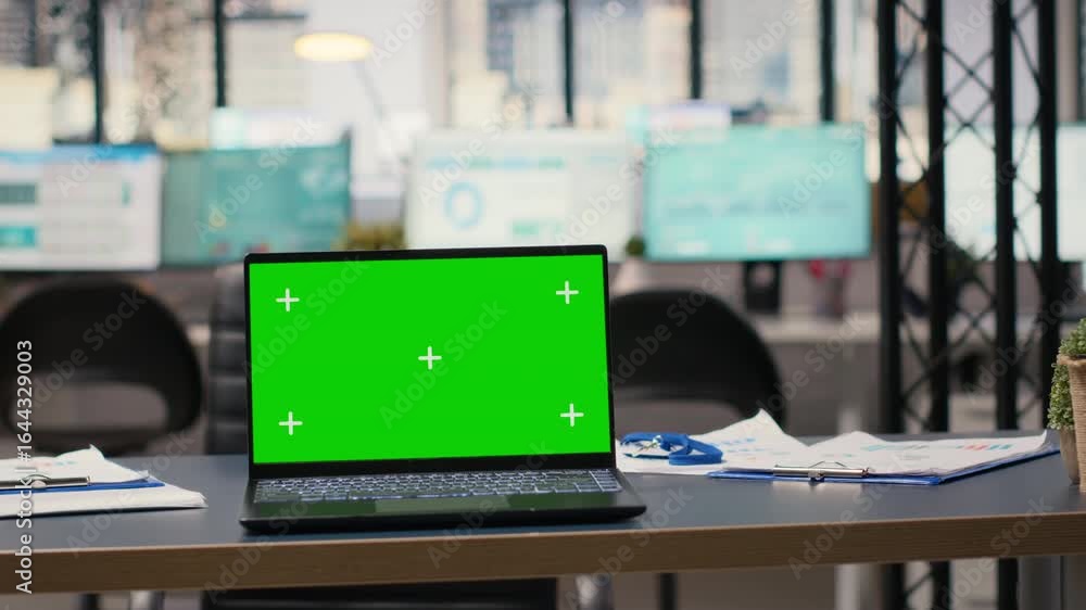 custom made wallpaper toronto digitalStylish empty business office shows isolated chroma key on laptop, technology and strategic tools aligning with company objectives. Leadership and planning focused on development.