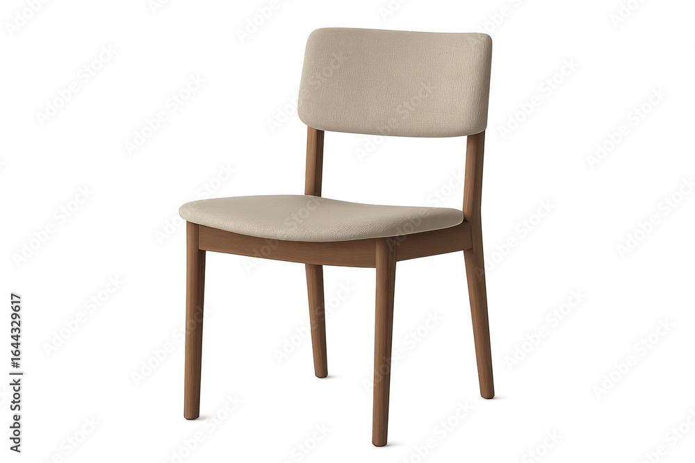 Fototapeta premium Modern chair with wooden legs and beige upholstery on transparent background