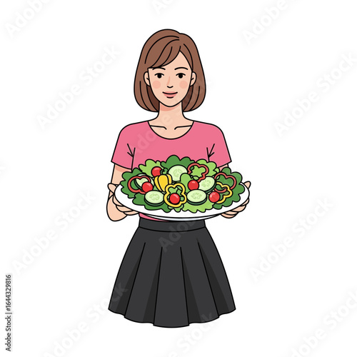 Healthy Eating Woman holding a delicious and vibrant fresh salad plate