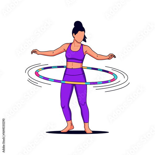 Energetic young woman enjoying a fun and effective hula hoop workout, promoting a healthy and active lifestyle through joyful movement and fitness.