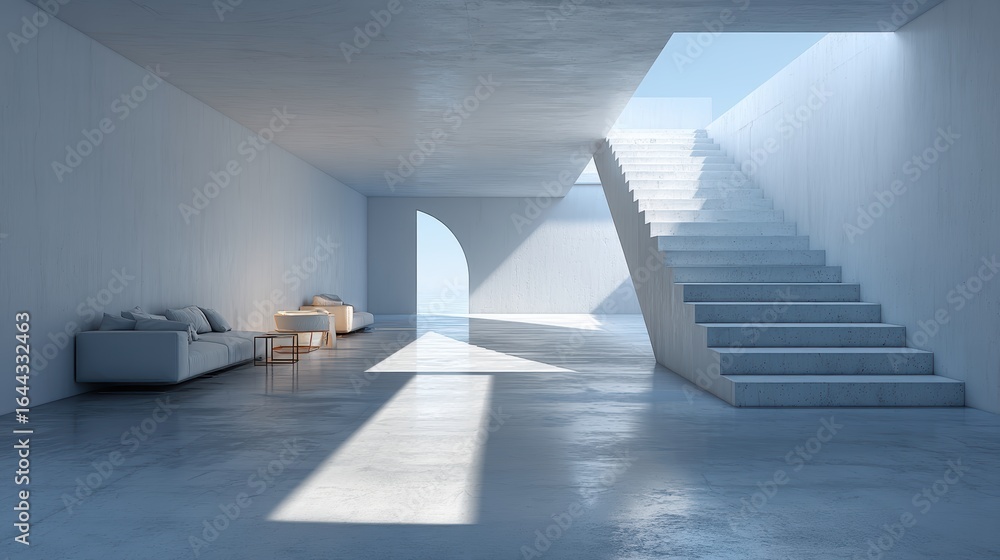 Fototapeta premium Minimalist Interior Architecture, Modern Design, Coastal Home