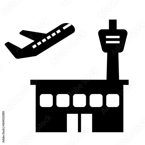 空港と離陸する飛行機のシルエットアイコン