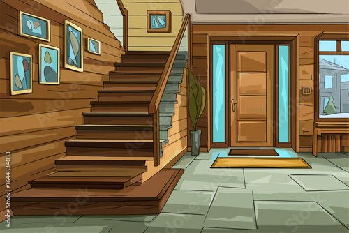 Stylish Interior Entrance with Wooden Stairs and Natural Light