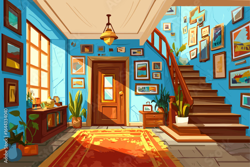 Charming Entryway with Blue Walls and Art Gallery Feel