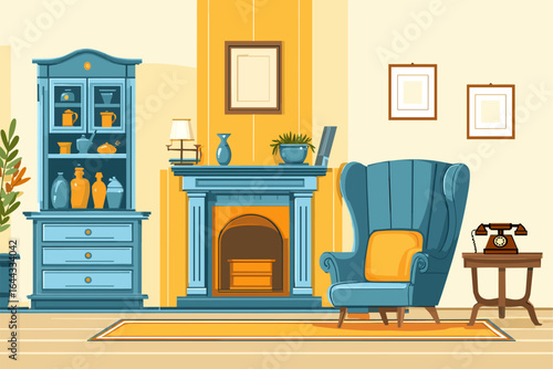 Cozy Living Room Interior with Vintage Furniture and Decorative Accessories
