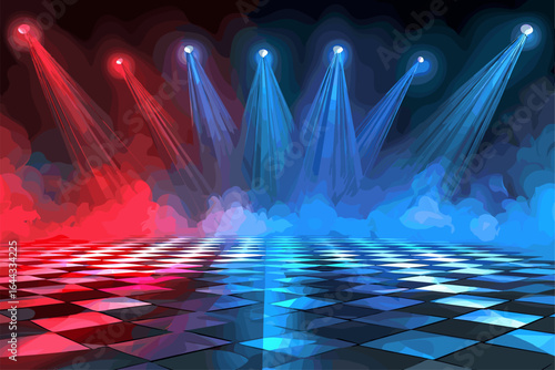 Colorful Stage Lights with Checkered Floor Background