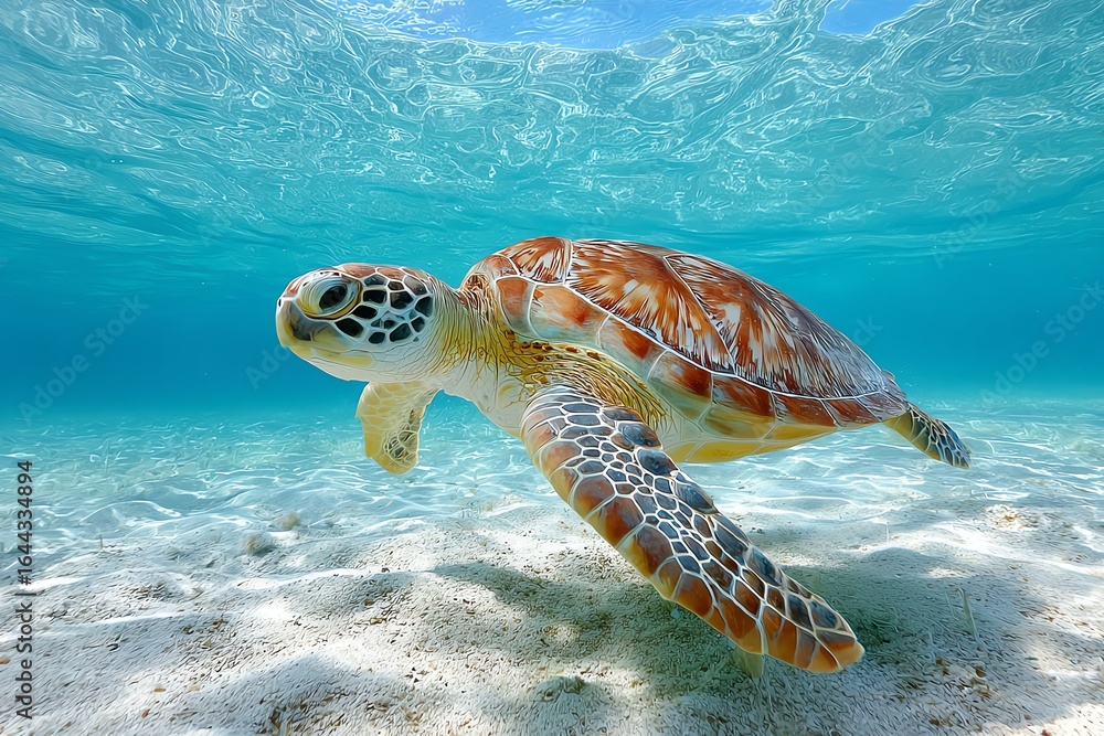 Obraz premium sea turtle gliding over sandy ocean floor