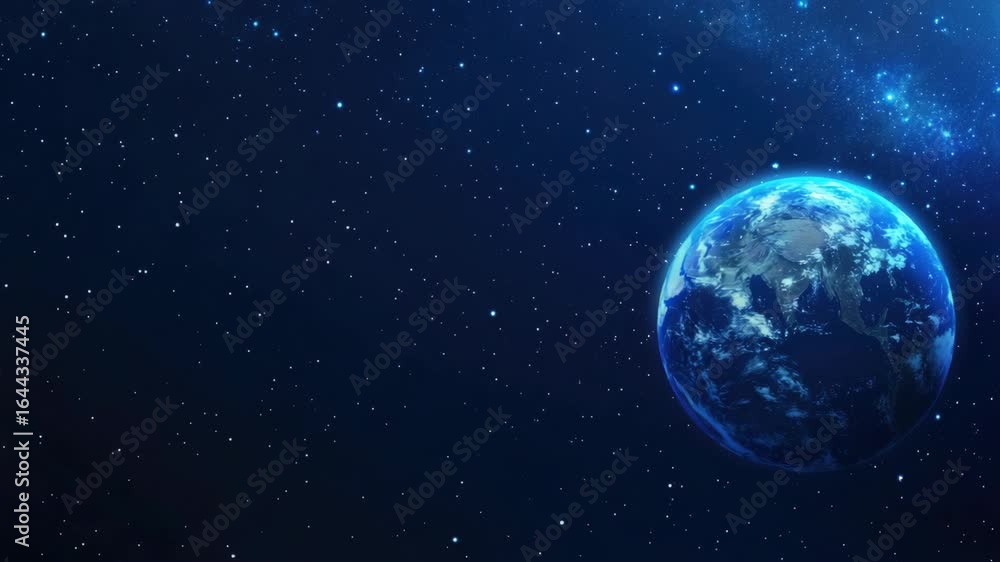 Planet earth at night, seen against a dark space background with twinkling stars. Planet earth at night, seen against a dark space background with twinkling stars.
