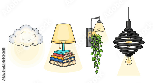 Interior Design Element Icons with Lighting and Home Decor Choices