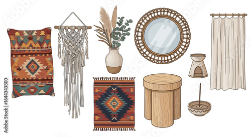 Stylish Bohemian Interior Decor with Natural Elements in Harmonious Composition