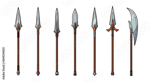 Assortment of Cartoon Spears and Halberds on a White Background