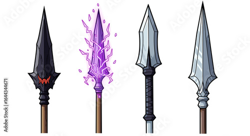 Fantasy Cartoon Set of Spears and Lances on a White Background