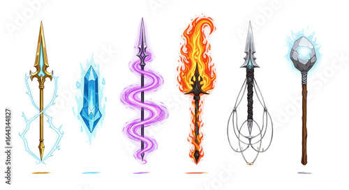 Collection of mystical weapon assets featuring elemental magic for games