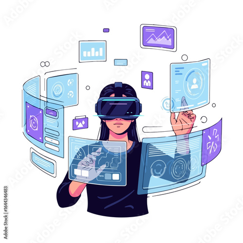  People Exploring the Metaverse - Virtual Reality Vector Illustration
