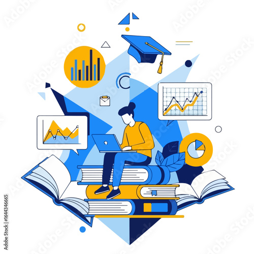 Online Learning and Digital Education - Student with Laptop and Books