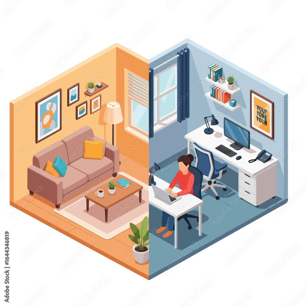 Home Office Isometric - Remote Work and Freelance Lifestyle Vector Home Office Isometric - Remote Work and Freelance Lifestyle Vector