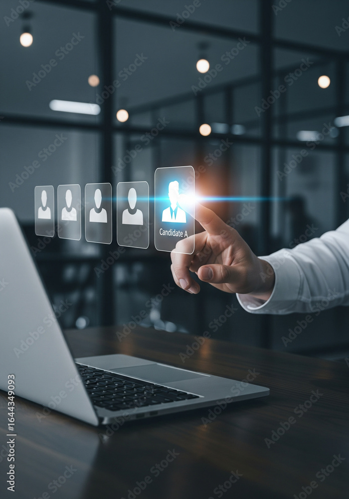 Fototapeta premium Human-Centric HR Tech: Streamlining Candidate Selection, Suitable for HR software demos, SaaS product brochures, or corporate presentations on modernizing recruitment processes
