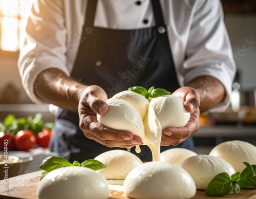 Chef Preparing Mozzarella Cheese