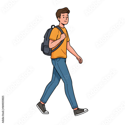 High School Male Student Walking to School — Character Illustration PNG & Background Scene