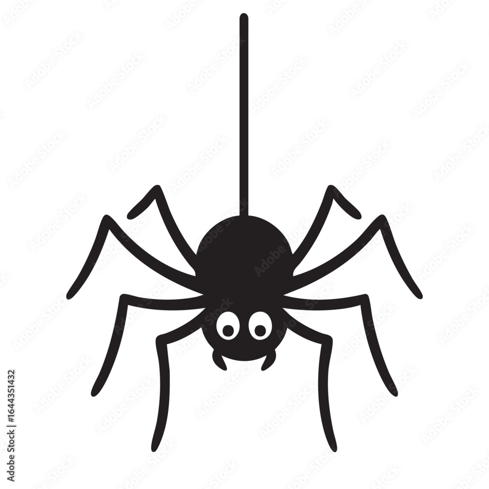 Cartoon spider silhouette hanging from web