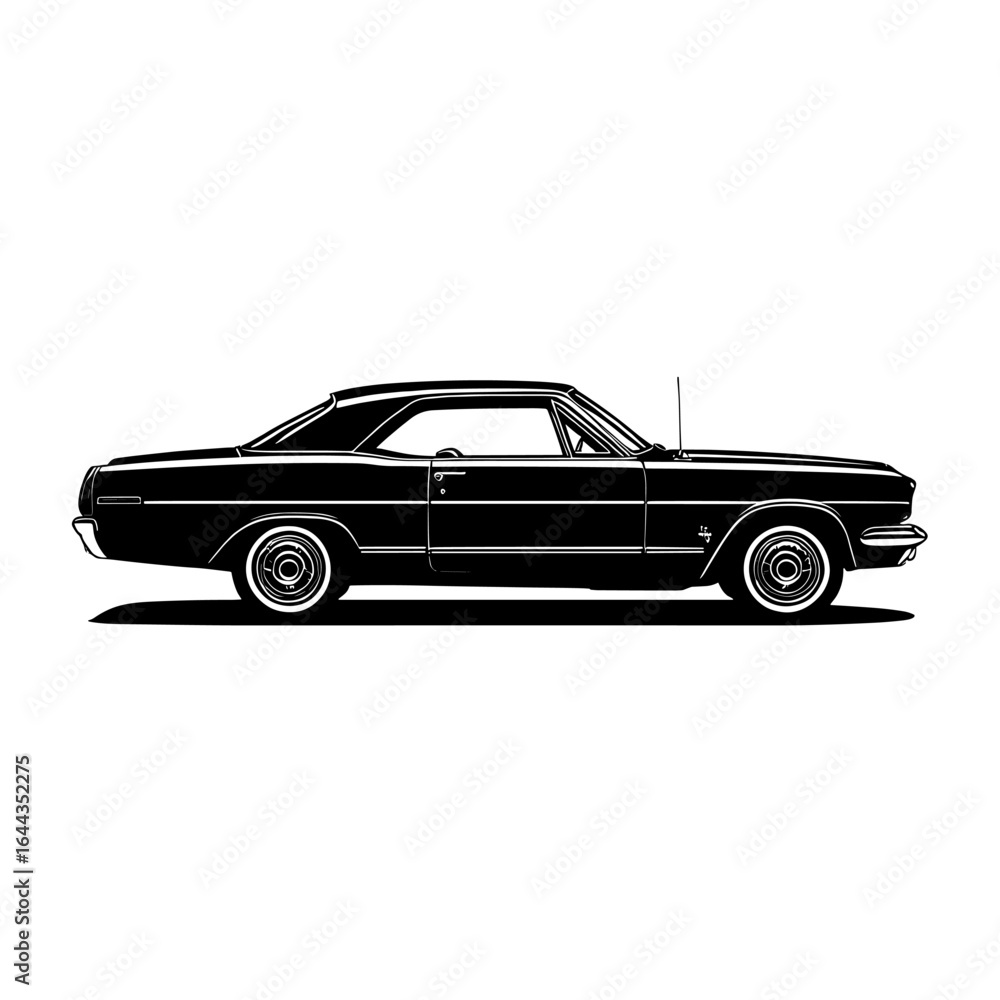 Fototapeta premium Vintage Car Profile Illustration Showcasing Classic Lines and Timeless Style in Monochrome Design