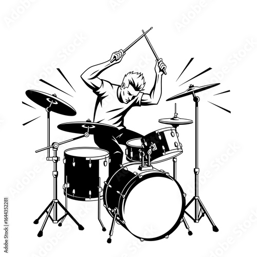 Dynamic drummer passionately performing on a drum set, capturing the energy of live music