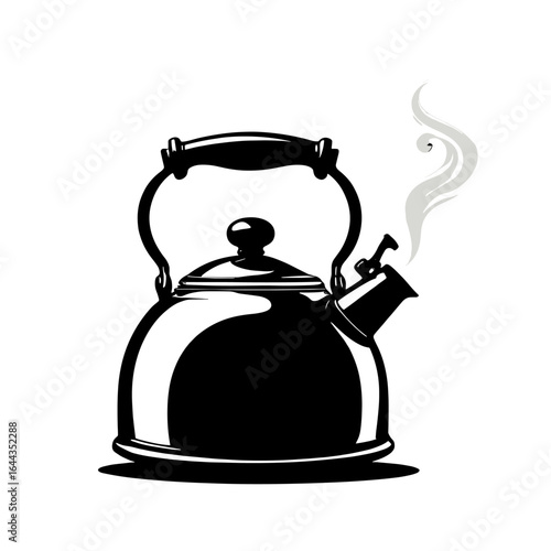 Classic and elegant black kettle with steam rising, symbolizing warmth and hospitality in the kitchen