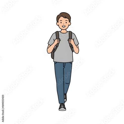 High School Male Student Walking to School — Character Illustration PNG & Background Scene