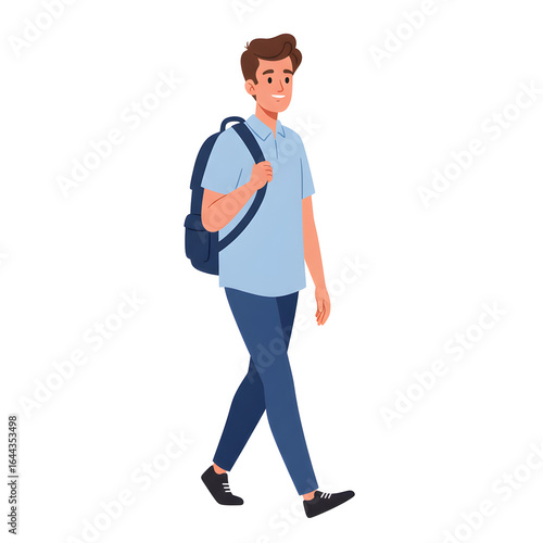 High School Male Student Walking to School — Character Illustration PNG & Background Scene