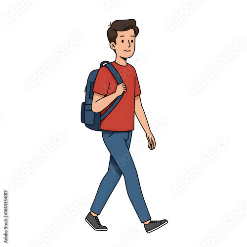 High School Male Student Walking to School — Character Illustration PNG & Background Scene