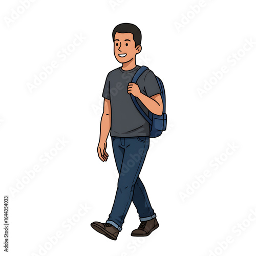 High School Male Student Walking to School — Character Illustration PNG & Background Scene