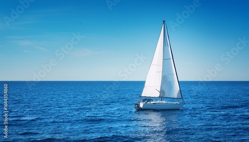 sailboat in the sea on a background of blue sky minimalist sailing background a lonely sailing boat floating in the ocean