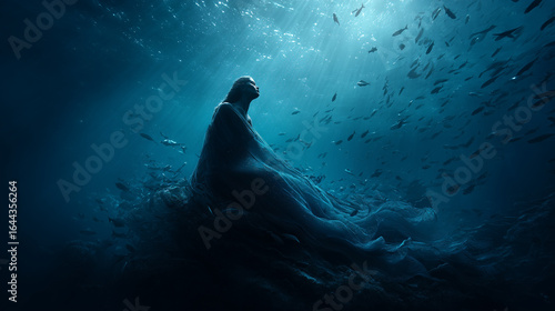 The Inuit goddess Sedna, a majestic and sorrowful figure living at the bottom of the sea.