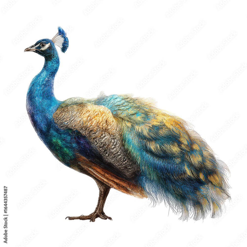 Fototapeta premium Indian Peafowl Profile, Zoo Enclosure, Birdwatching, Wildlife Conservation Poster