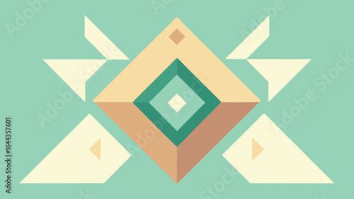 Geometric Abstract Diamond Shape With Teal Peach Cream Colors pattern