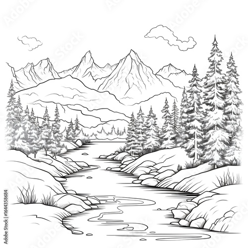 River in the mountain coloring page