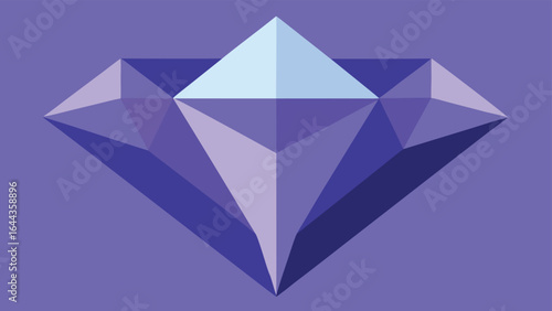 Geometric faceted diamond in shades of purple and blue on a solid purple background jewel gemstone