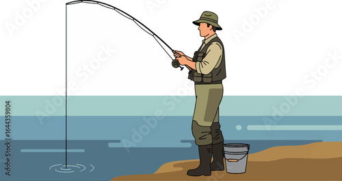 Vector image of a fisherman with a fishing rod