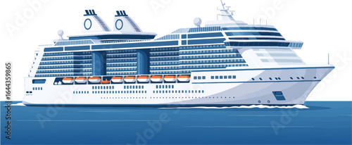 Blue cruise liner swimming in the ocean