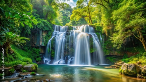 waterfall cascading gracefully in the midst of a lush forest , natural beauty, trees