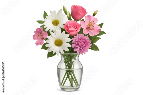 Wallpaper Mural Bouquet of pink roses, white daisies and alstroemeria flowers in glass vase with transparent background Torontodigital.ca