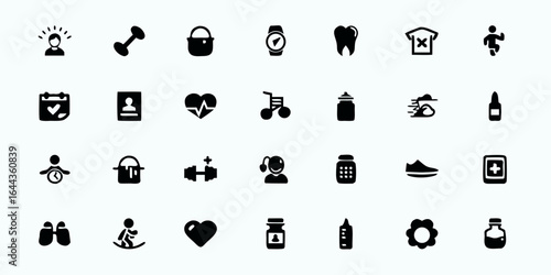 Preventive Healthcare & Wellness Line Art Vector Icons — Fitness, Nutrition, Mental Health, Lifestyle, and Public Health Education Symbols

