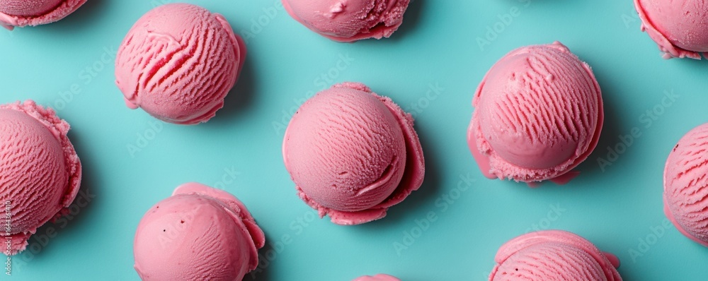 Fototapeta premium Pink Ice Cream Scoops on Blue Background