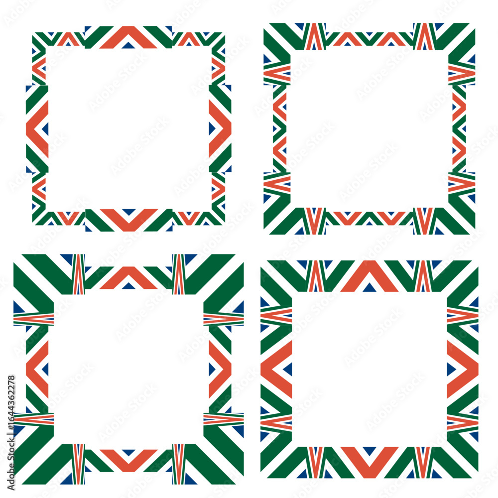 Fototapeta premium Bold color frames. Tricolor ethnic patterns. Modern square corners.